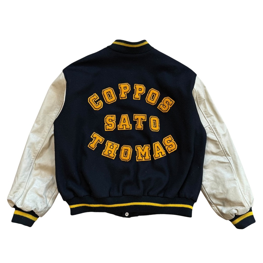 Vintage Sports Apparel Varsity Letterman Jacket Wool Leather Black Yellow Mens L